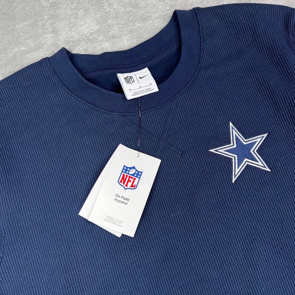 Nike Dallas Cowboys Crewneck Sweatshirt Mens Medium Navy Blue Waffle Knit Fleece